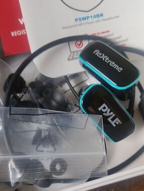 Pyle Flexxtreme PSWP14BK Waterproof MP3 Player Headphones Only - Black/Blue